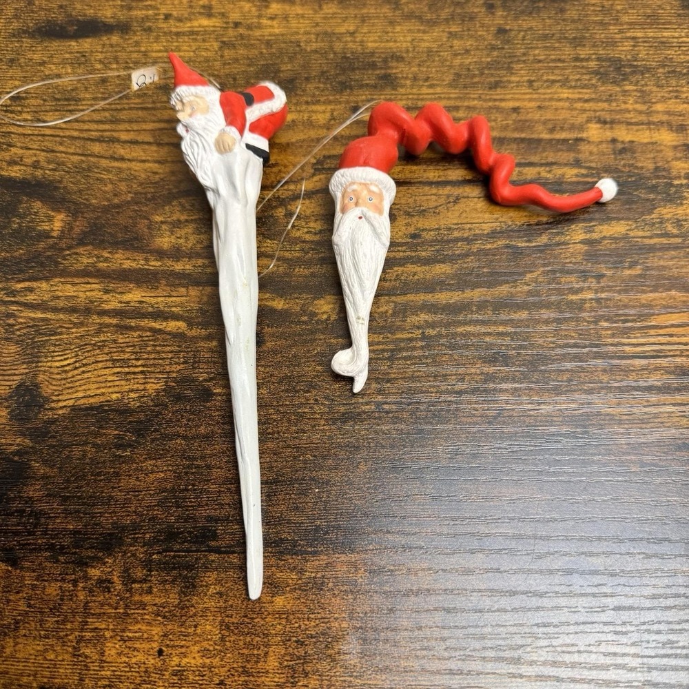 Dept 56 Santa Icicle Christmas Ornaments Lot 2 Vintage Hanging Holiday Decor 90s